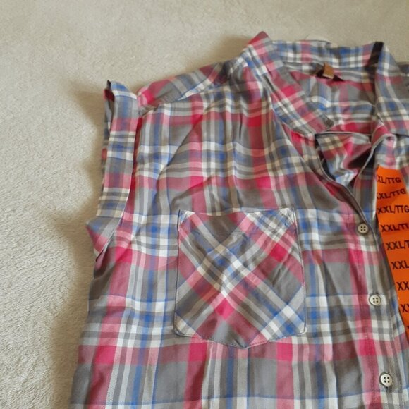 Jachs Girlfriend NWT Women's XXL Pink Gray Plaid Short Sleeve Button Down Shirt - Picture 5 of 10